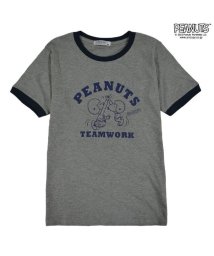 PEANUTS( ピーナッツ)/スヌーピー  Tシャツ トップス リンガーTシャツ 半袖 プリント SNOOPY PEANUTS/杢グレー