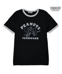  PEANUTS( ピーナッツ)/スヌーピー  Tシャツ トップス リンガーTシャツ 半袖 プリント SNOOPY PEANUTS/ブラック