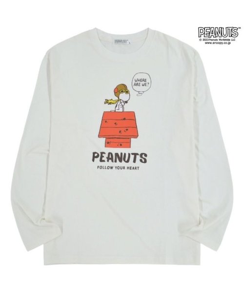  PEANUTS( ピーナッツ)/スヌーピー Tシャツ ロンT プリント フライングエース SNOOPY PEANUTS/オフホワイト