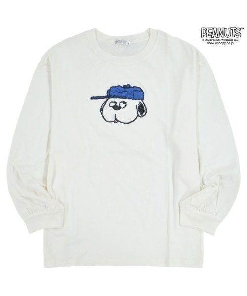  PEANUTS( ピーナッツ)/スヌーピー オラフ Tシャツ ロンT バルーン シルエット 刺繍 SNOOPY PEANUTS/オフホワイト