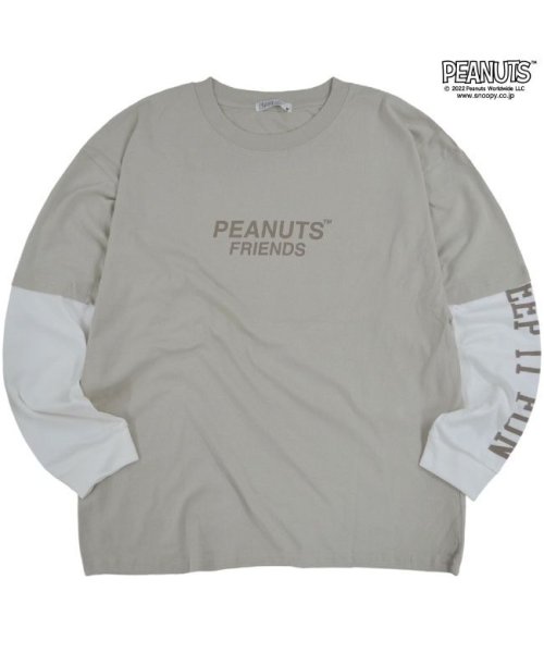  PEANUTS( ピーナッツ)/スヌーピー ピーナッツ Tシャツ 長袖 切り替え プリント SNOOPY PEANUTS/オフホワイト系1