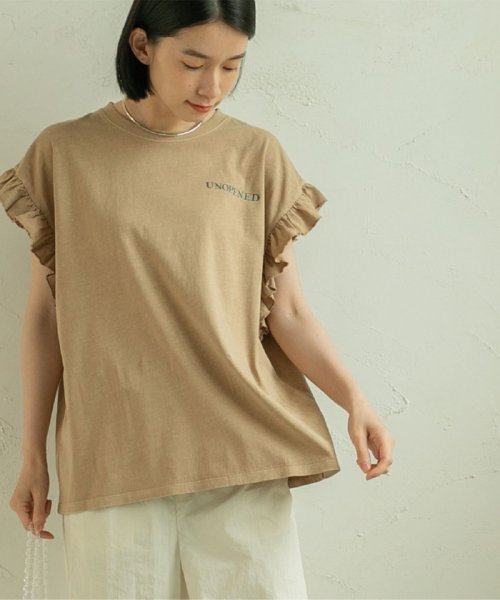 coen(coen)/ピグメント袖フリルツアーTシャツ/BEIGE