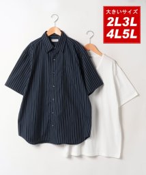 MARUKAWA(大きいサイズのマルカワ)/大きいサイズ 2L 3L 4L 5L アムンゼンシャツ＆半袖Tシャツ /セット商品 メンズ ビッグサイズ インナー 半袖シャツ/ネイビー
