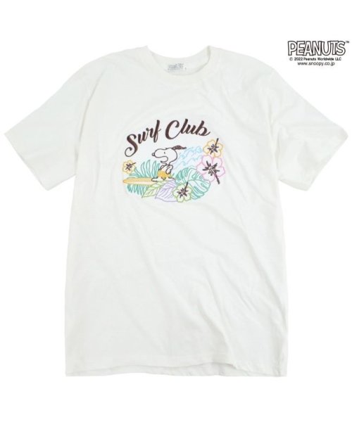  PEANUTS( ピーナッツ)/スヌーピー Tシャツ 半袖 刺繍 メンズ レディース M L LL/ホワイト