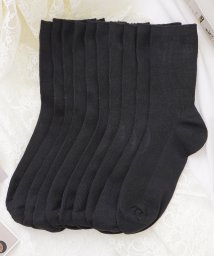 Lace Ladies/【10足セット】ポリエステル綿リブ柄クルー丈ソックス レディース ソックス  靴下 春 夏 秋 冬 クルー丈 ふくらはぎ ベーシック 定番 シンプル 無地 ミニ/505430494