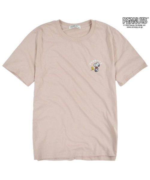  PEANUTS( ピーナッツ)/スヌーピー Tシャツ 半袖 レディース 刺繍 ハワイアン SNOOPY PEANUTS/ピンクベージュ