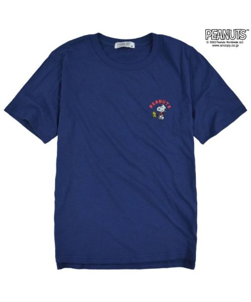  PEANUTS( ピーナッツ)/スヌーピー Tシャツ 半袖 レディース 刺繍 ハワイアン SNOOPY PEANUTS/ネイビー