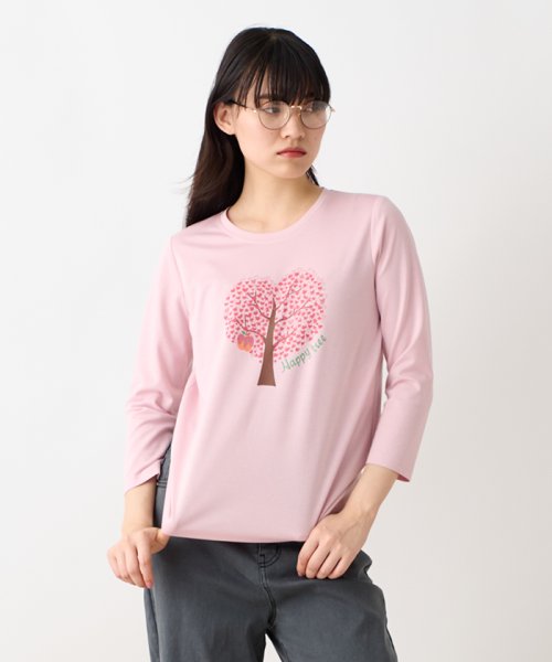 CARA　O　CRUZ(キャラ・オ・クルス)/洗える ハートのリンゴTシャツ/ピンク