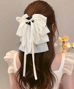 shoppinggo/ヘアクリップ シフォンリボン ロング バンスクリップ ヘアアレンジ バンスクリップ リボン 無地 ビックリボン ヘアアクセサリー/505432789