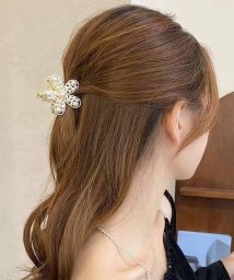 shoppinggo/パール 花 バンスクリップ ヘアクリップ バレッタ まとめ髪 髪飾り ヘアアクセサリー 髪留め ヘアアレンジ アクセント/505432790