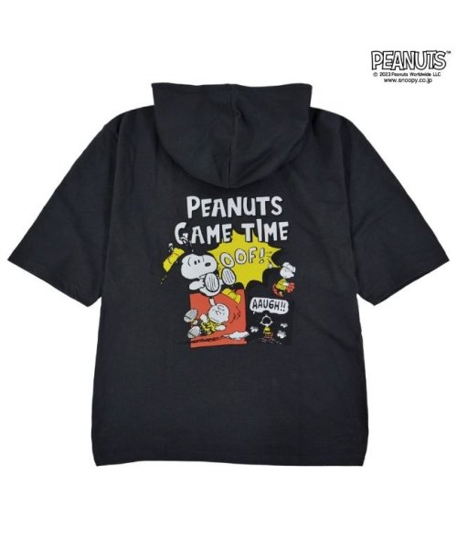  PEANUTS( ピーナッツ)/スヌーピー ドロップショルダー Tパーカー 半袖 プリント アメコミ コミック 漫画 SNOOPY PEANUTS/チャコールグレー