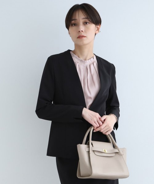 【定番スーツ/洗える/UVケア】ストレッチノーカラージャケット 