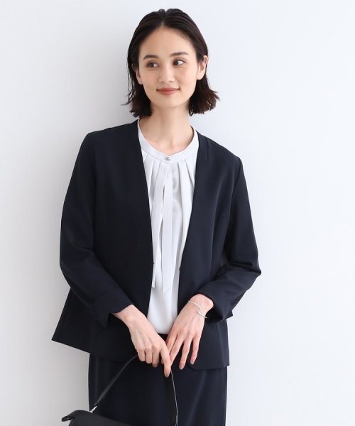 【定番スーツ/洗える/UVケア】ストレッチノーカラージャケット 