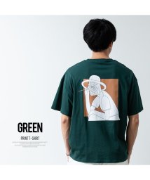 GENELESS(GENELESS)/Tシャツ メンズ 半袖 プリント tシャツ オーバーサイズ 綿100 Uネック ゆったり 半袖tシャツ/グリーン