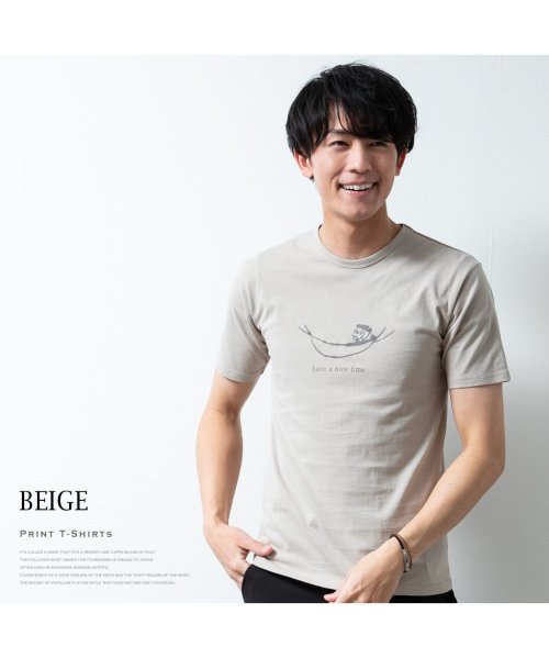  GENELESS(GENELESS)/tシャツ メンズ 半袖 綿100 プリント Tシャツ 夏 半袖tシャツ Uネック インナー コットン/ベージュ