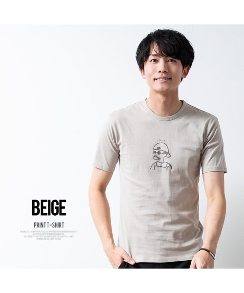  GENELESS(GENELESS)/半袖tシャツ メンズ tシャツ 半袖 綿100 プリント Tシャツ 夏 クルーネック トップス コットン/ベージュ