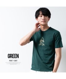  GENELESS(GENELESS)/半袖tシャツ メンズ tシャツ 半袖 綿100 プリント Tシャツ 夏 クルーネック トップス コットン/グリーン