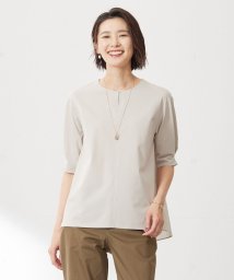 J.PRESS LADIES（LARGE SIZE）(J．プレス　レディス（大きいサイズ）)/プレーティングジャージー ブロッキング カットソー/ライトグレー系