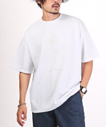 LUXSTYLE(ラグスタイル)/ポンチ切替半袖ビッグTシャツ/Tシャツ メンズ レディース 半袖 ポンチ 刺繍 ビッグシルエット/ホワイト