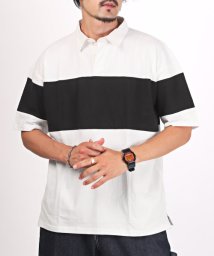 LUXSTYLE(ラグスタイル)/半袖BIGラガーシャツ/ラガーシャツ メンズ 半袖 ポロシャツ ビッグシルエット 切替 配色 バイカラー/ホワイト