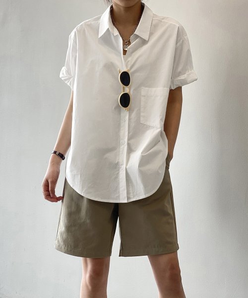 Aimoon(アイモン)/オープンカラーシャツ ベーシック 半袖/ホワイト