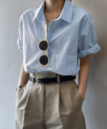 Aimoon(アイモン)/オープンカラーシャツ ベーシック 半袖/ブルー