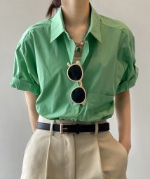 Aimoon(アイモン)/オープンカラーシャツ ベーシック 半袖/グリーン