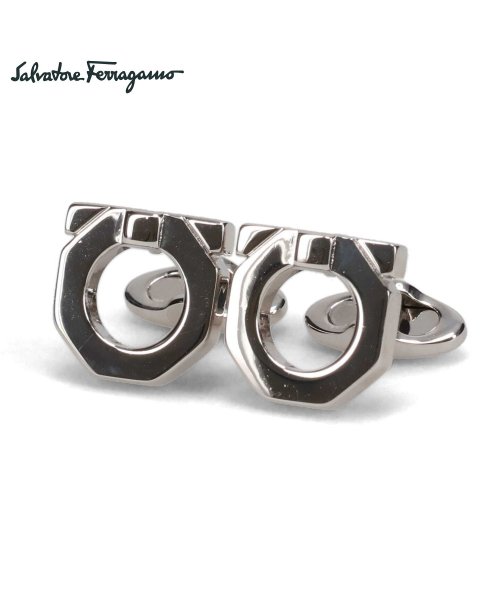 新品 フェラガモ FERRAGAMO カフスボタン カフリンクス 重なら シルバー