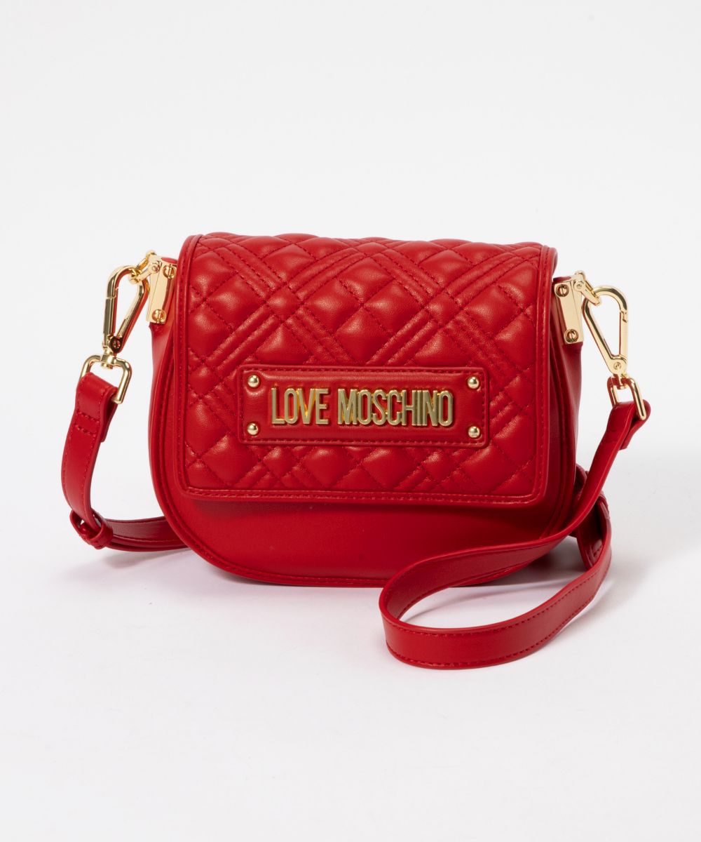 Moschino モスキーノ 赤フリル革ショルダーハンドバッグ