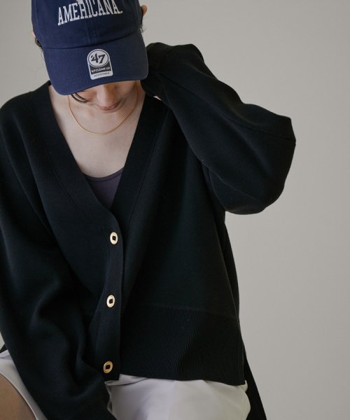 スウェットライクメタルボタンVネックカーディガン【洗える】 着用サイズ ■モデル身長