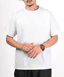 LUXSTYLE/ポンチブロック切替半袖Tシャツ/Tシャツ メンズ 半袖 ポンチ ブロック 切替 異素材 ロゴ プリント 接触冷感/505440430