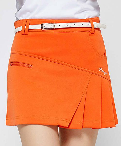 TopIsm(トップイズム)/ゴルフスカート レディース ゴルフウェア プリーツスカート ストレッチ 無地 インナーパンツ裏地付 前後ポケット 小さいサイズ 大きいサイズ おしゃれ かわいい/オレンジ