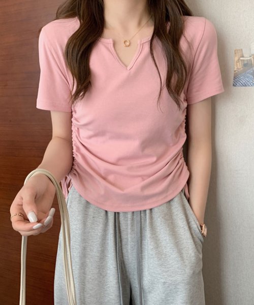 サイドドロストリボンシャツ 春 夏服 秋 韓国ファッション 10代 20代 30代 黒 Tシャツ レディース 無地 シンプル トップス 半袖 人気・おすすめ｜使いやすい・旅行におすすめ セール中 全国発送 即出荷モデル