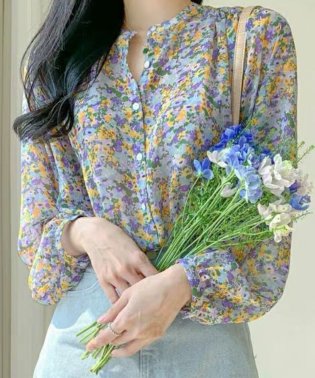 Amulet/花柄シフォンブラウス 春 夏服 秋 韓国ファッション 10代 20代 30代 レディース きれいめ トップス 長袖 シャツ 通勤 オフィスカジュアル/505440935