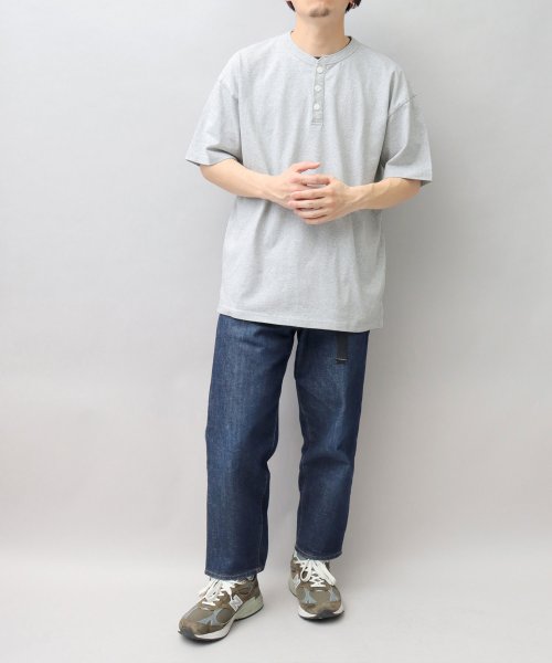 Goodwear(グッドウェア)/Goodwear グッドウェア USAコットン ヘンリーネック Tシャツ 半袖 レギュラーシルエット ボタン tシャツ/杢グレー