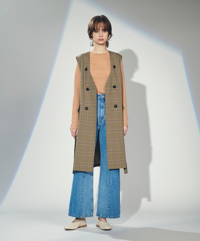GRACECONTINENTAL ノーカラーロングジレ2 グレンチェック 36 GRACECONTINENTAL ノーカラーロングジレ2 グレンチェック 36