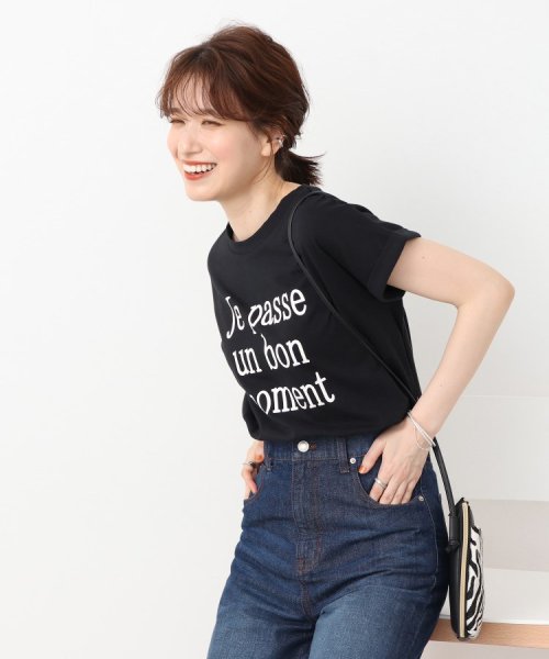 SHOO・LA・RUE　DRESKIP(シューラルー／ドレスキップ)/【USAコットン】 こなれ見え 袖ロ－ルアップTシャツ/ブラック（019）