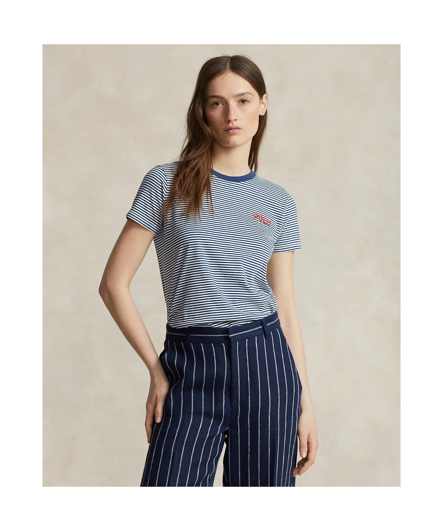 シュランク フィット ロゴ ストライプド ジャージー Tシャツ(505425864