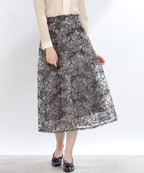 Couture Brooch(クチュールブローチ)/【S－LL/秋冬新色！】チュール刺繍フレアースカート/ブラック（119）