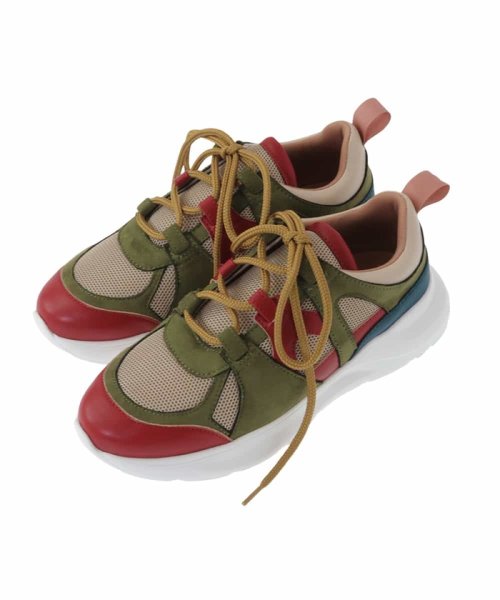 異素材コラージュ配色スニーカー 