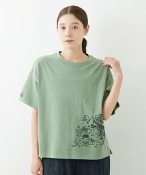 GIANNI LO GIUDICE(ジャンニ・ロ・ジュディチェ)/[洗える]コットンリネンキャンプ刺繍半袖カットソー/グリーン