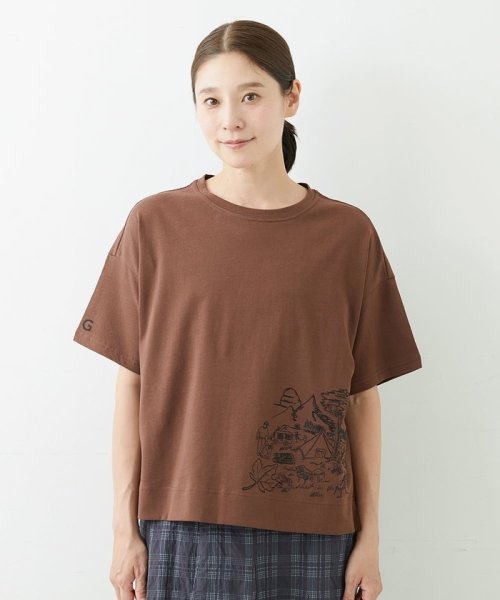 GIANNI LO GIUDICE(ジャンニ・ロ・ジュディチェ)/[洗える]コットンリネンキャンプ刺繍半袖カットソー/ブラウン