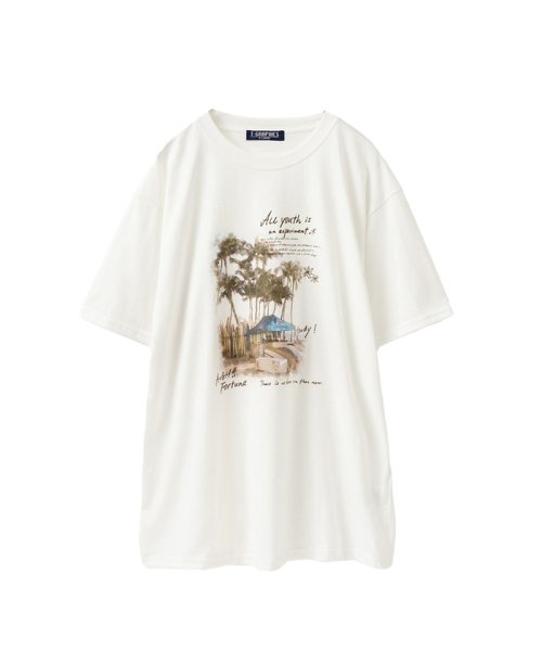 MAC HOUSE(men)(マックハウス（メンズ）)/T－GRAPHICS ティーグラフィックス リゾート転写プリント半袖Tシャツ F52002DM－1/ホワイトB