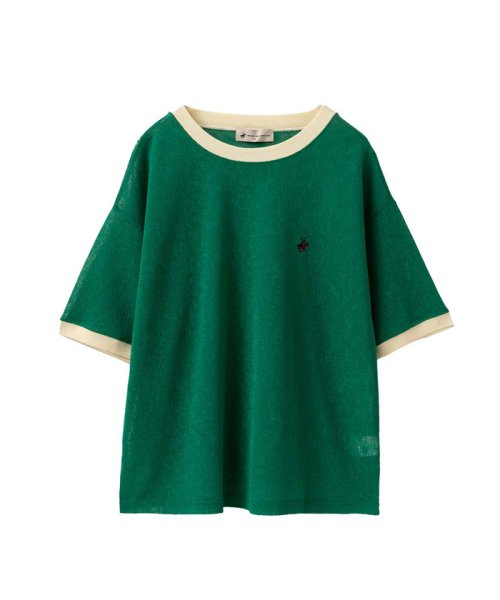 MAC HOUSE(women)(マックハウス（レディース）)/BEVERLY HILLS POLO CLUB ビバリーヒルズポロクラブ リンガー配色シアーTシャツ 3287－7753/グリーン