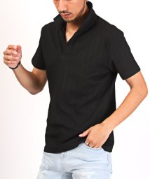 LUXSTYLE(ラグスタイル)/イタリアンカラーふくれヘリンボーン半袖ポロシャツ/ポロシャツ メンズ 半袖 イタリアンカラー/ブラック