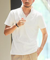 LUXSTYLE(ラグスタイル)/イタリアンカラーパイルジャガード半袖ポロシャツ/ポロシャツ 半袖 メンズ イタリアンカラー 立て襟 トップス カットソー/ホワイト