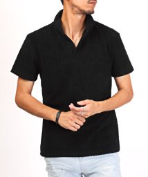LUXSTYLE(ラグスタイル)/イタリアンカラーパイルジャガード半袖ポロシャツ/ポロシャツ 半袖 メンズ イタリアンカラー 立て襟 トップス カットソー/ブラック
