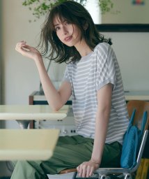 NIJYUSANKU（SMALL SIZE）(23区（小さいサイズ）)/【洗える/好評につき新色追加】レーヨンポリエステルストレッチ プルオーバー ニット/ライトグレー×オフボーダー