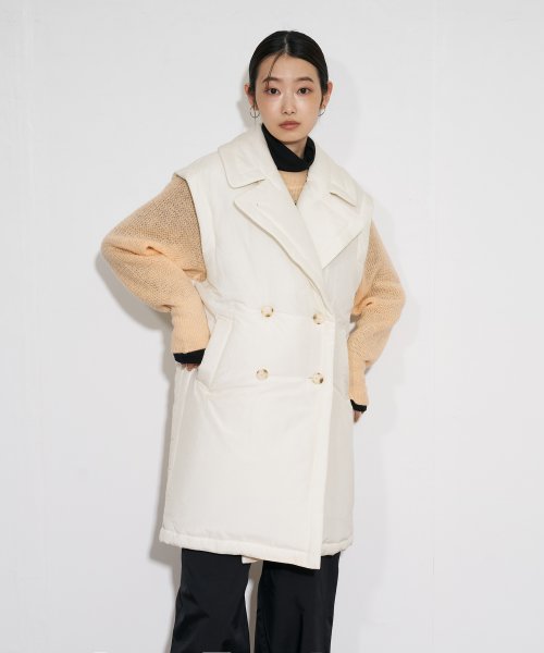 【Audrey and John Wad】コットンシルク厚中わたビッグカラーベスト 