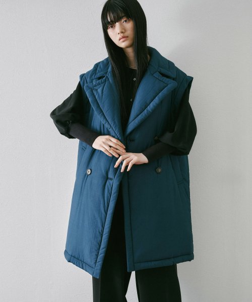 【Audrey and John Wad】コットンシルク厚中わたビッグカラーベスト 